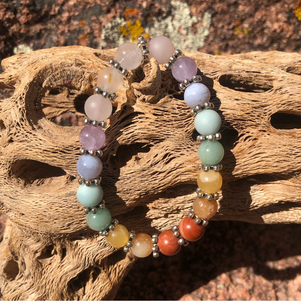 Handmade 8mm Pastel Rainbow Gemstone Bracelet - 528 Hz Tuned